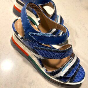 L'Artiste Wedge Heel Sandal Shoes 36 Blue Multi Strappy Comfort